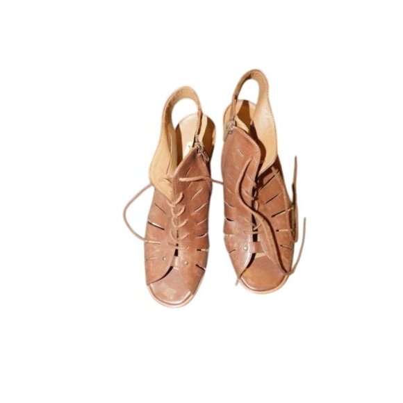 Paul Green Size 7 (4.5 EURO) Brown Leather Lace Up Peep Toe Slingback Heels NEW - Picture 2 of 4